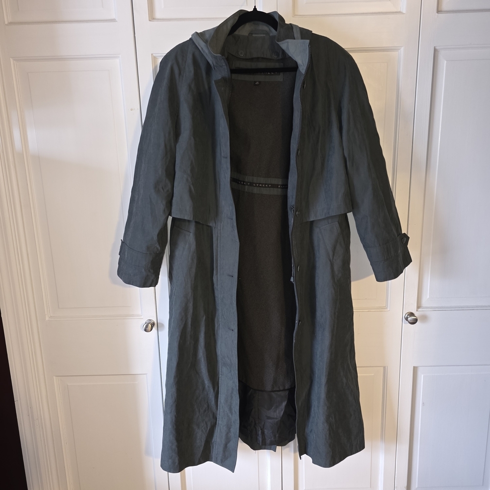 Fleet Street Hooded Trench Coat Womens 14P Gray Lightweight Rain Jacket